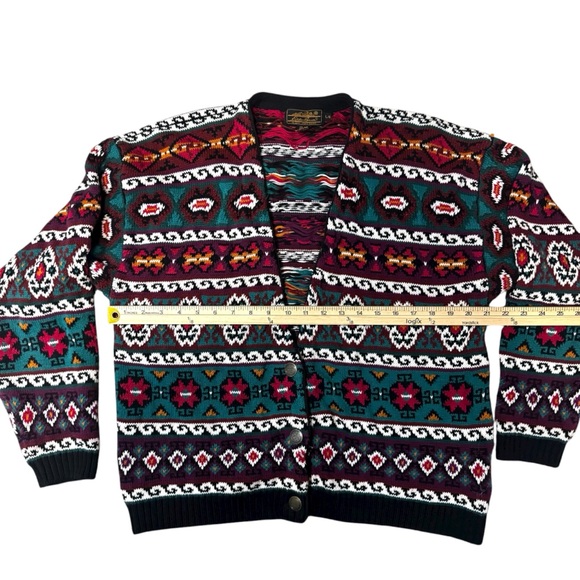 Vintage Eddie Bauer Women's Multicolor Tribal Knit Cardigan 100% Cotton Size L - Picture 10 of 11